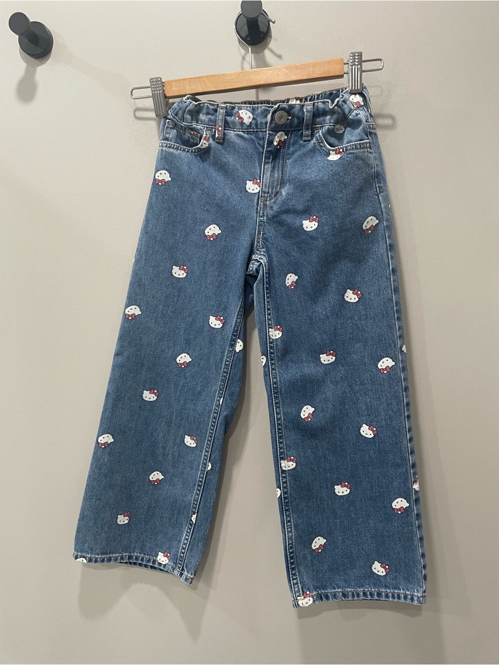 H&M Blue Denim Wide-Leg Jeans with White & Red Character Prints